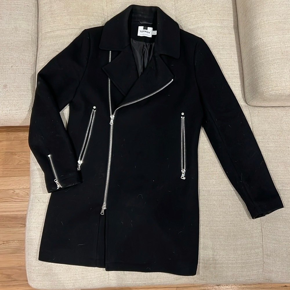 Topman Wool Blend Moto Style Long Coat